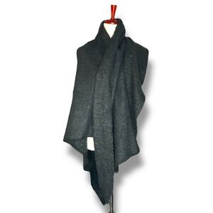 Vince Camuto Black Silver Thread Stitch Edge Fleece Shawl